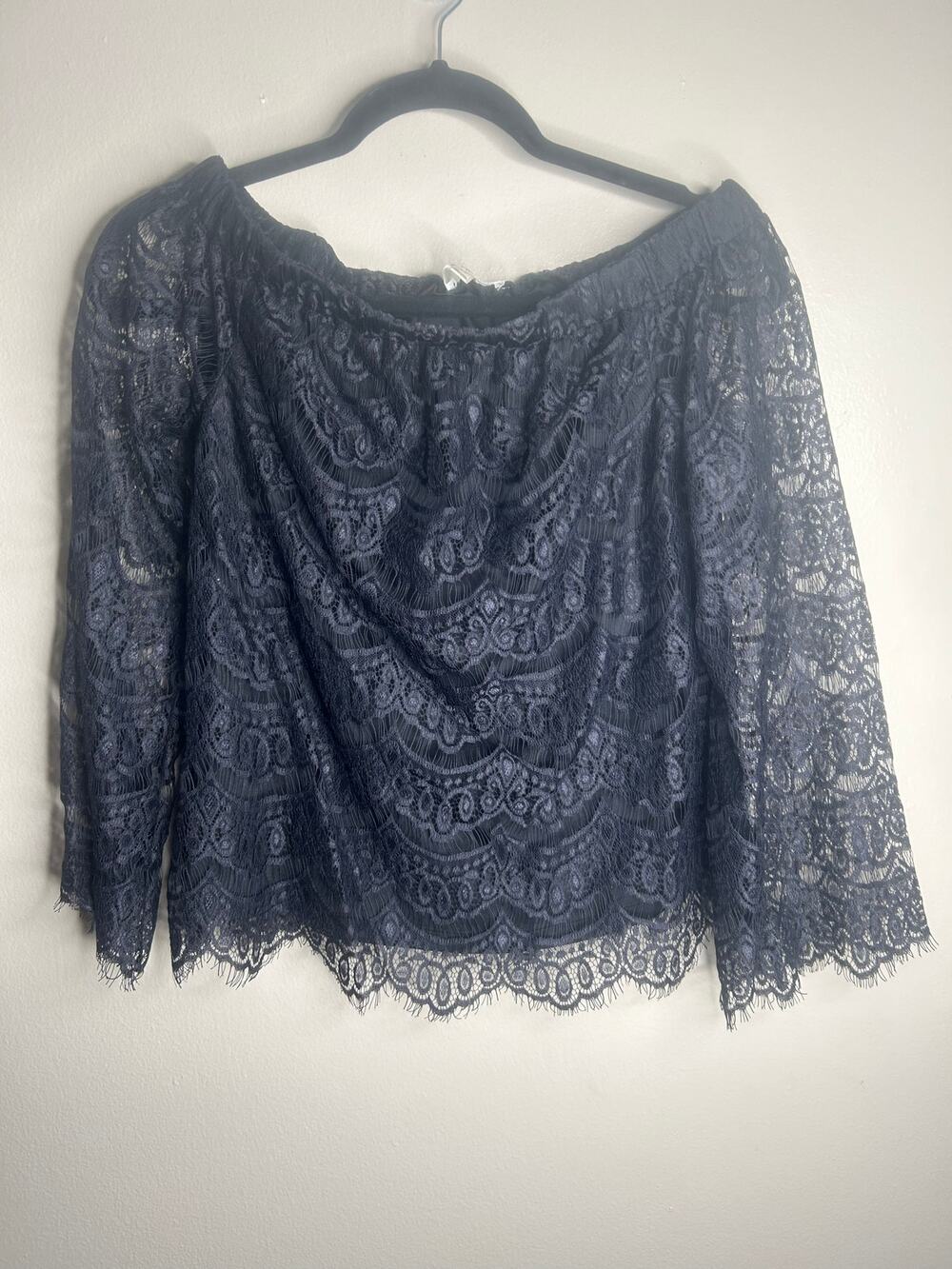 Love Fire Black Lace Top Off The Shoulder 3/4 Sleeves Size S